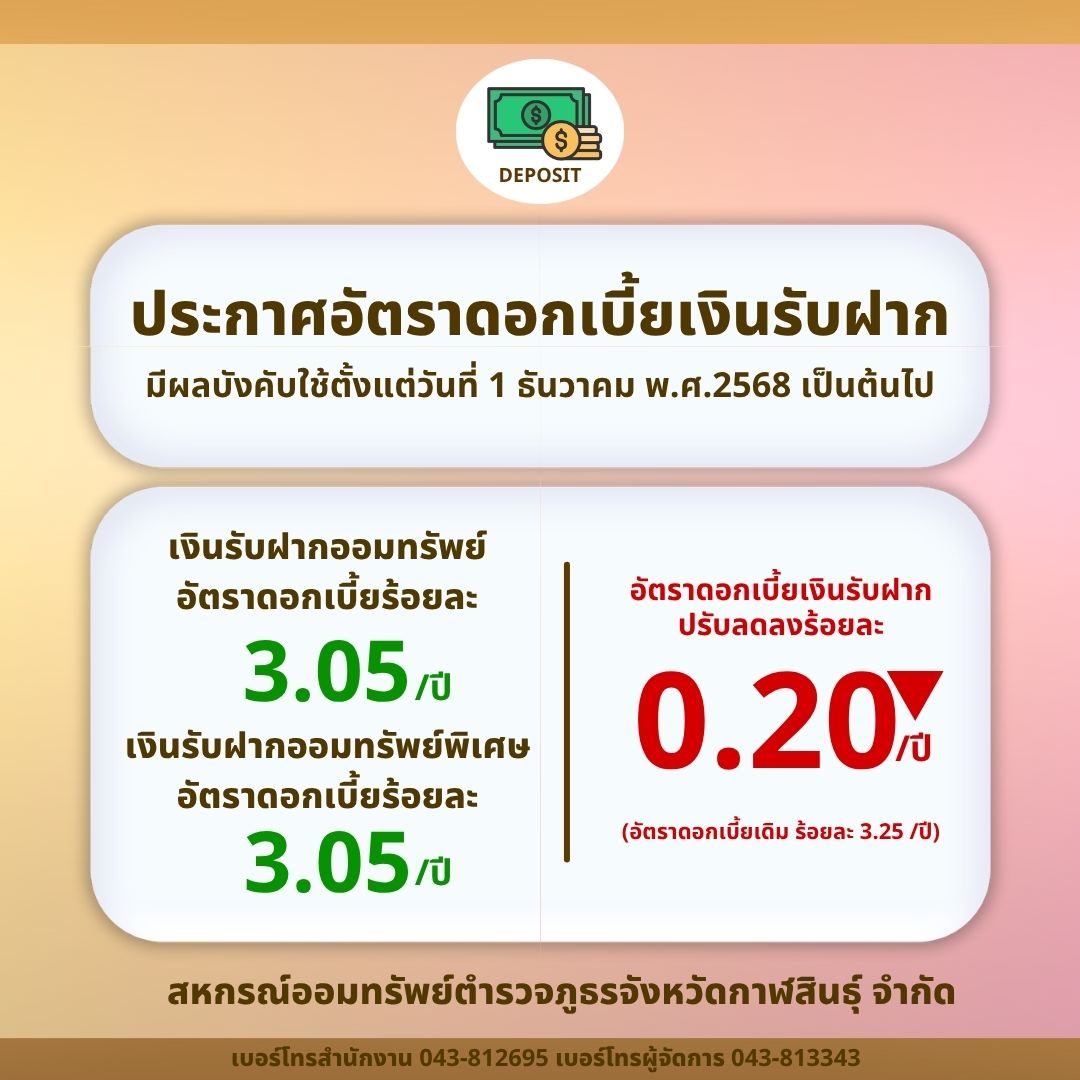 ปรับลดอัตราดอกเบี้ยเงินรับฝาก